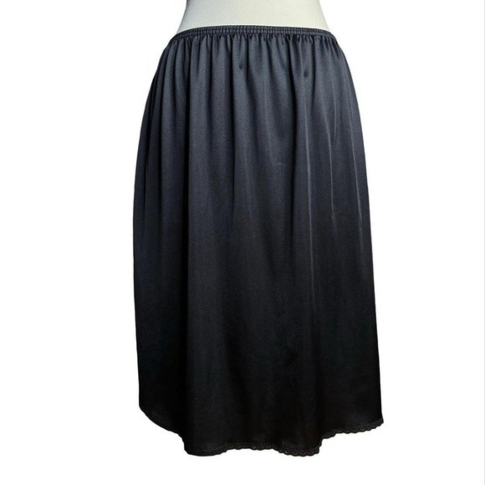 Vintage 90s Black‎ Satin Lace Slip Skirt 28-32 Waist Minimalism Romantic Goth
